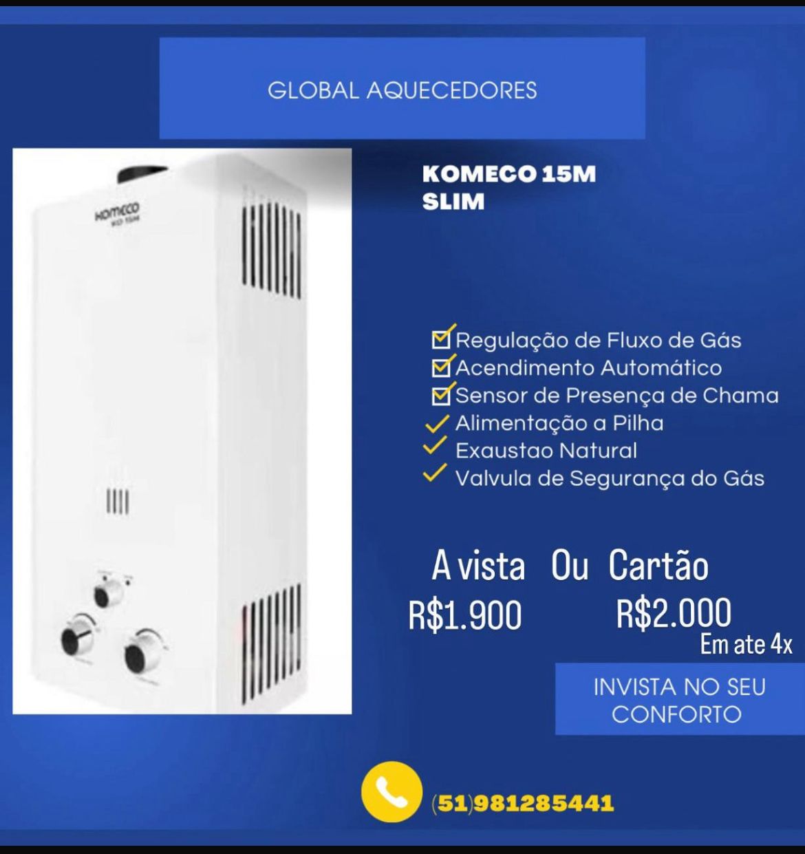 Aquecedor Komeco 15M Slim